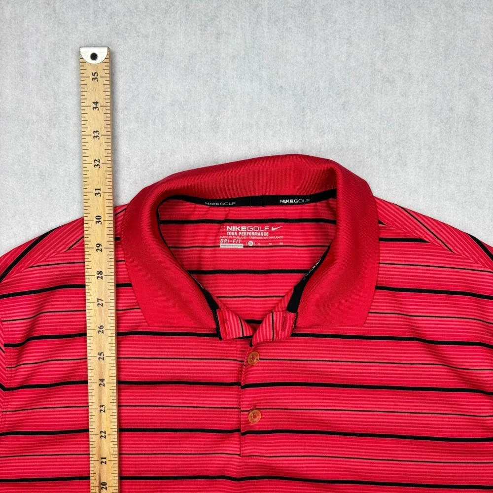 Nike Ultra Stripe 20 Polo Mens XL Red Black Tour Performance Dri Fit Golf Shirt
